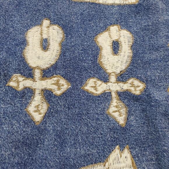 OO Designs 100% Cotton Western Style Vest Unisex Small Blue Denim Embroiled Rare - Picture 5 of 12